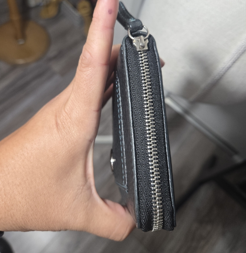 Coach Black Leather Small Wallet with Teal Stitching - Picture 8 of 13